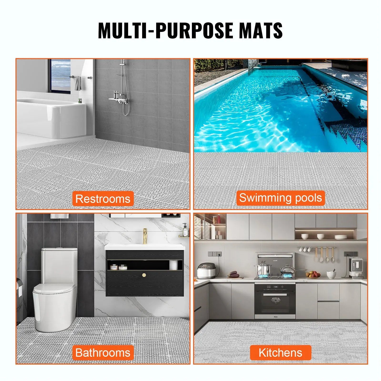 Interlocking Drainage Floor Tiles 12x12 Inch, Soft PVC Non-Slip Gray, 50-Piece Set