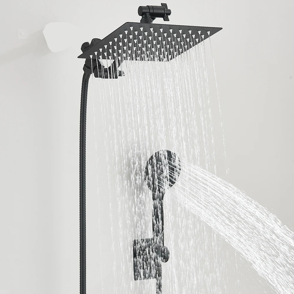 Rain Shower Head Combo 8–12 Inch with Adjustable Extension Arm and 3-Way Handheld Spray