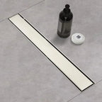12 Inch Linear Shower Drain, Matte Black with Tile Insert Panels and Hair Strainer
