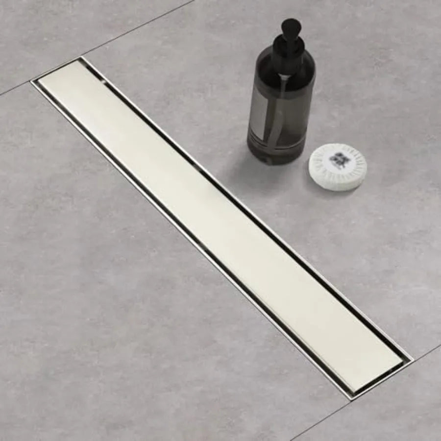12 Inch Linear Shower Drain, Matte Black with Tile Insert Panels and Hair Strainer