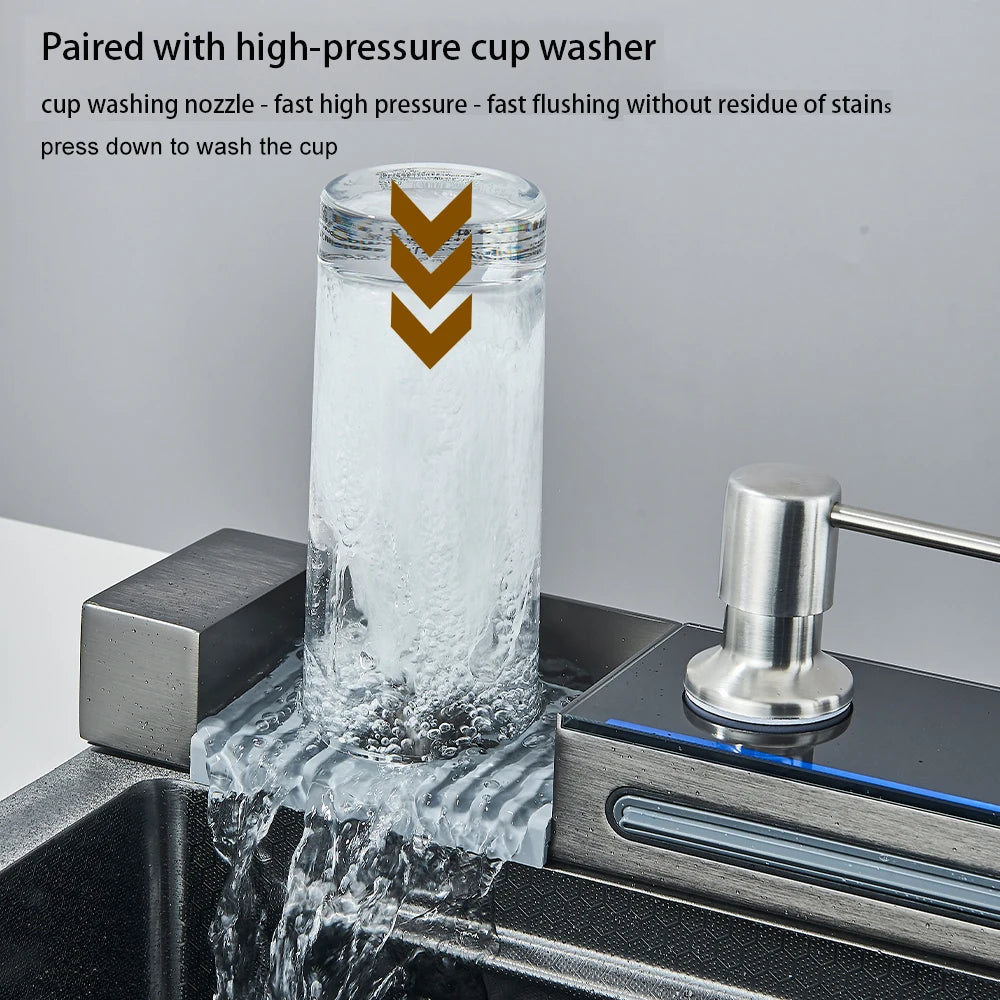 Waterfall Kitchen Sink with Digital Display, Stainless Steel