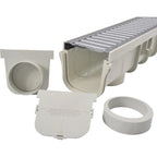 Deep Profile Channel Drain Kit 5 Inch with Galvanized Steel Grates, End Caps and Outlet, 39 In
