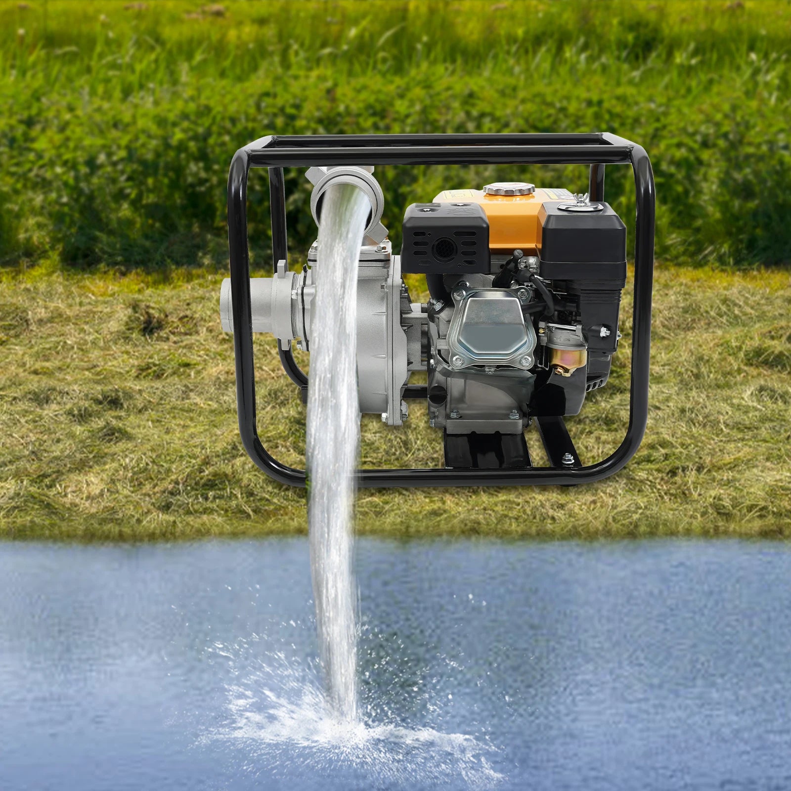 7.5 HP 4-Stroke Gasoline Water Pump, 3 Inch Inlet and Outlet for Irrigation and Drainage