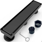 12 Inch Linear Shower Drain, Matte Black Tile Insert 304 Stainless Steel with Hair Strainer
