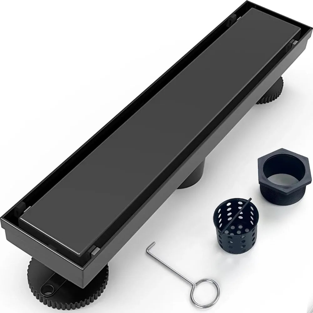 12 Inch Linear Shower Drain, Matte Black Tile Insert 304 Stainless Steel with Hair Strainer