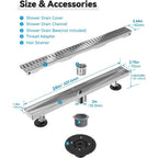 24 Inch Linear Shower Drain, Brushed Nickel Capsule Pattern Grate with Hair Strainer