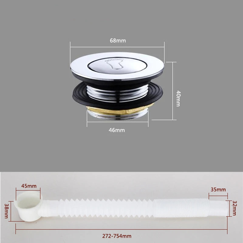 Pop-Up Bathtub and Basin Drain with Filter, Chrome Finished Waste Drainer Set
