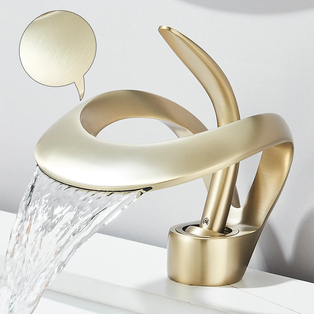 Waterfall Basin Faucet Single Handle Solid Brass