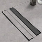 12 Inch Linear Shower Drain, Matte Black with Tile Insert Panels and Hair Strainer