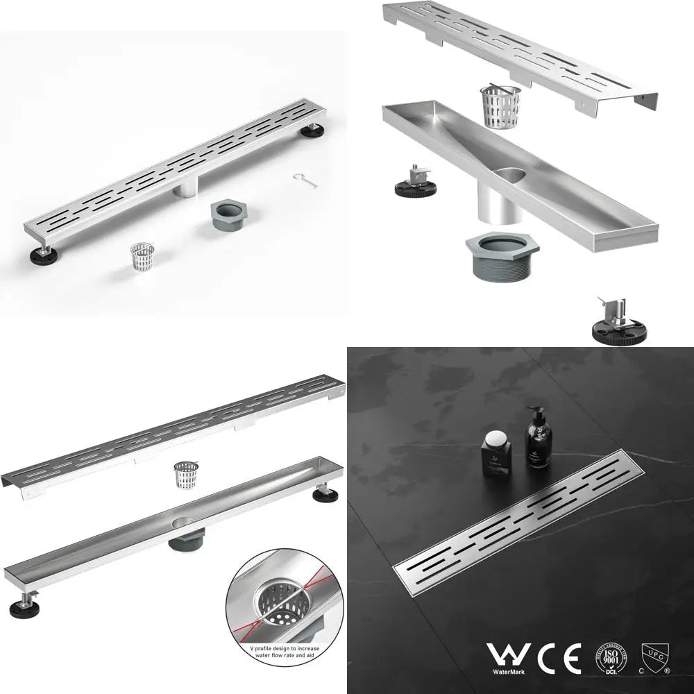 28 Inch Linear Shower Drain, Brushed Stainless Steel with Fast Drainage and Hair Strainer
