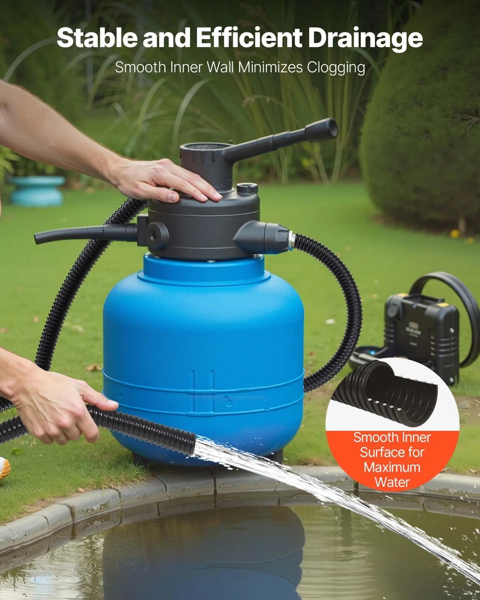 Flexible Black PVC Corrugated Tubing 21 Ft, 1 Inch ID for Pond Drainage, Filters and Fountains