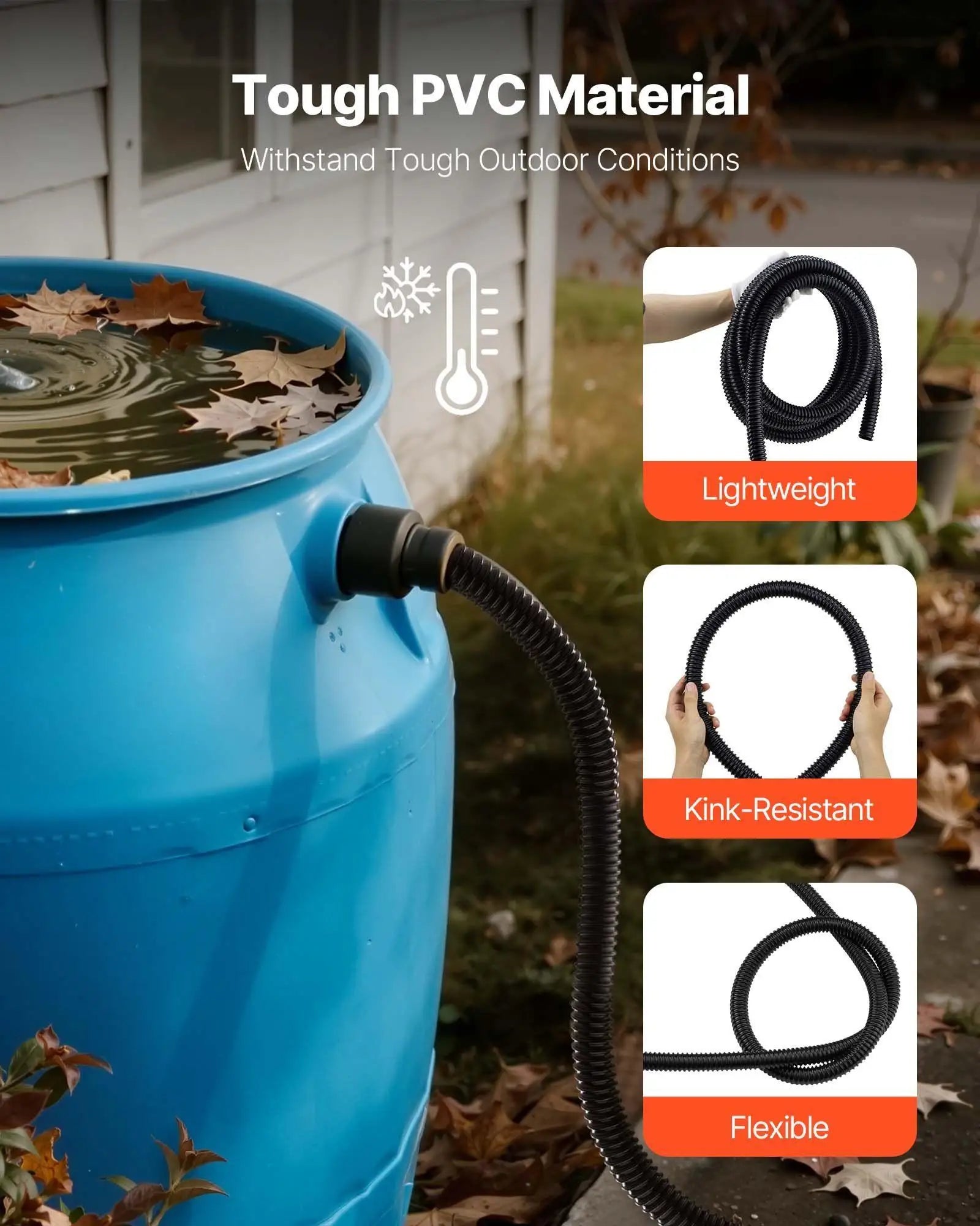 Flexible Black PVC Corrugated Tubing 21 Ft, 1 Inch ID for Pond Drainage, Filters and Fountains