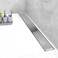 32 Inch Linear Shower Drain with Removable Grate and Adjustable Feet, Brushed Stainless