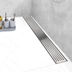 32 Inch Linear Shower Drain with Removable Grate and Adjustable Feet, Brushed Stainless