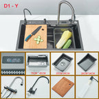 Waterfall Kitchen Sink with Digital Display, Stainless Steel
