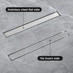 12 Inch Linear Shower Drain with Reversible Flat and Tile Insert Cover, Stainless Steel