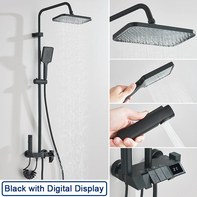 4-Function Piano-Key Rainfall Shower System with Digital Display