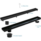 36 Inch Linear Shower Drain, Matte Black Side Outlet with Tile Insert and Hair Strainer