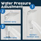 Rain Shower Head Combo 8–12 Inch with Adjustable Extension Arm and 3-Way Handheld Spray