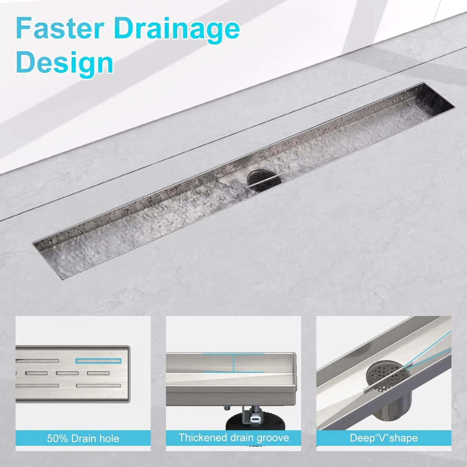 28 Inch Linear Shower Drain with Base, cUPC Certified 304 Stainless Steel with Removable Cover and Hair Strainer
