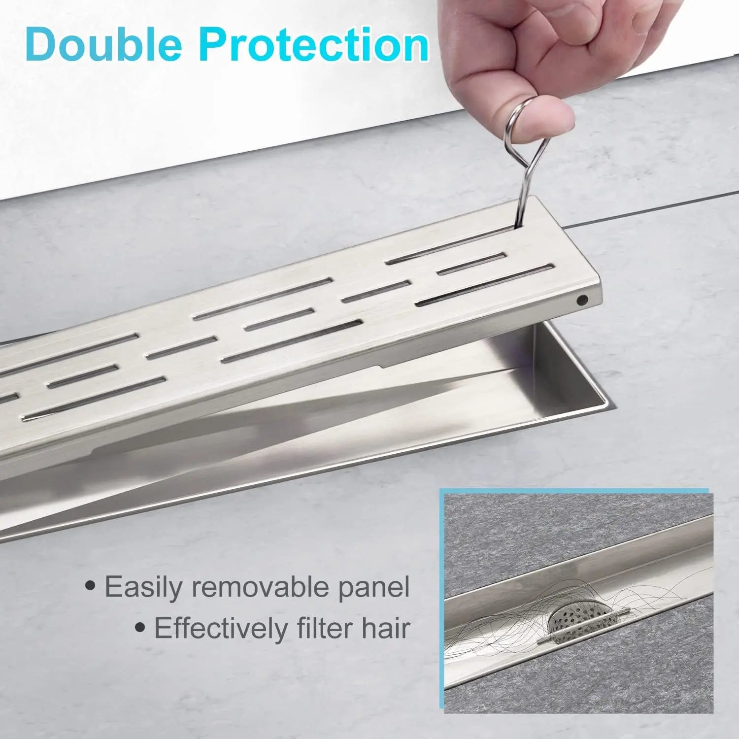 28 Inch Linear Shower Drain with Base, cUPC Certified 304 Stainless Steel with Removable Cover and Hair Strainer