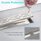 28 Inch Linear Shower Drain with Base, cUPC Certified 304 Stainless Steel with Removable Cover and Hair Strainer