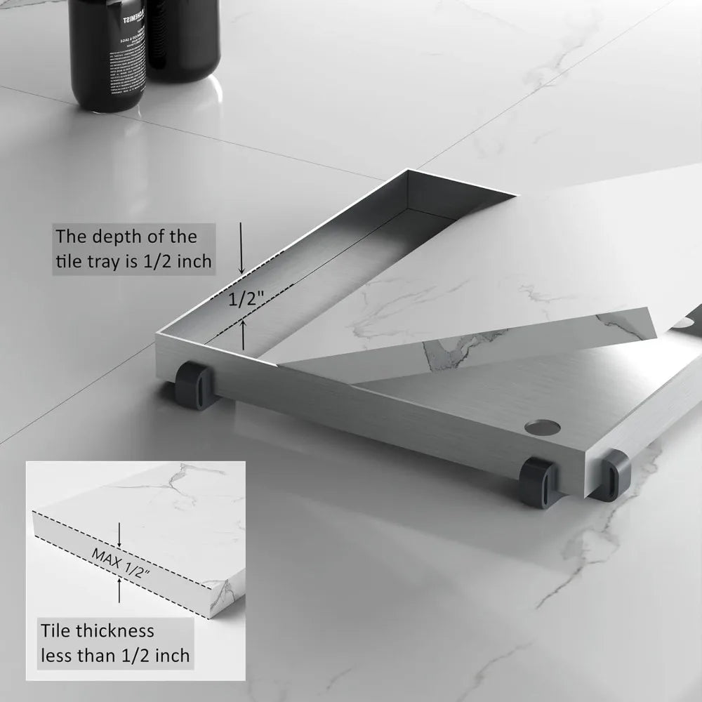 8 Inch Square Shower Drain with Removable Tile Insert Grate, Brushed Stainless Steel and Hair Strainer
