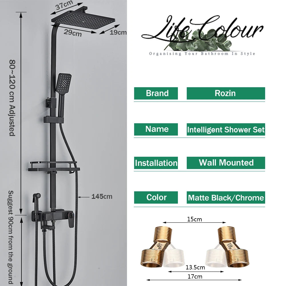 4-Way Thermostatic Shower Faucet with Digital Display and Shelf
