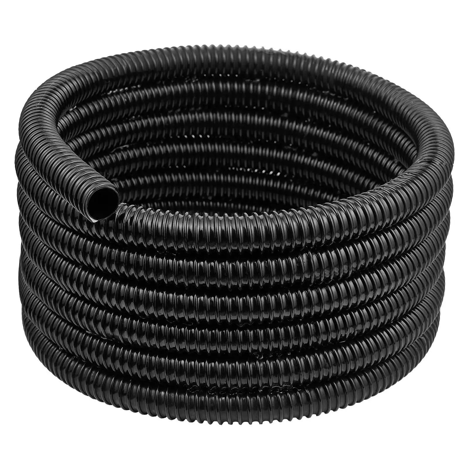 Flexible Black PVC Corrugated Tubing 21 Ft, 1 Inch ID for Pond Drainage, Filters and Fountains