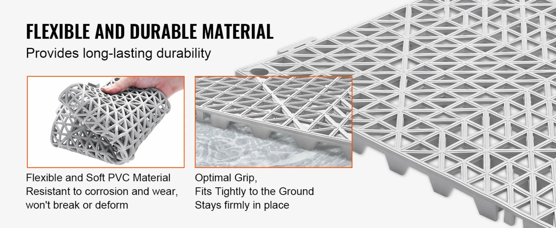 Interlocking Drainage Floor Tiles 12x12 Inch, Soft PVC Non-Slip Gray, 50-Piece Set