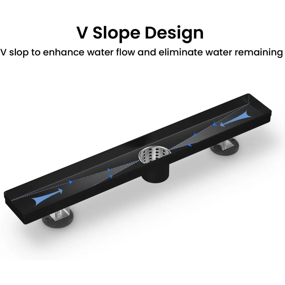 24 Inch Matte Black Linear Shower Drain, Dual Tile Insert cUPC Certified 304 Stainless Steel