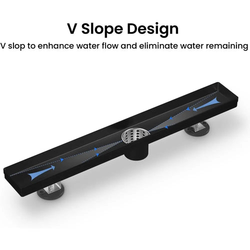 24 Inch Matte Black Linear Shower Drain, Dual Tile Insert cUPC Certified 304 Stainless Steel