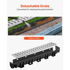 HDPE Trench Drain Kit 3-Pack, 5.9x5.1 In Channel with Metal Grate and End Caps, 39 In Each