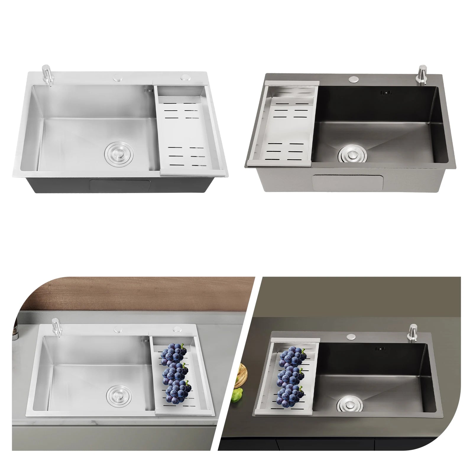 Stainless Steel Kitchen Sink with Soap Dispenser and Drainage Basket, No Faucet
