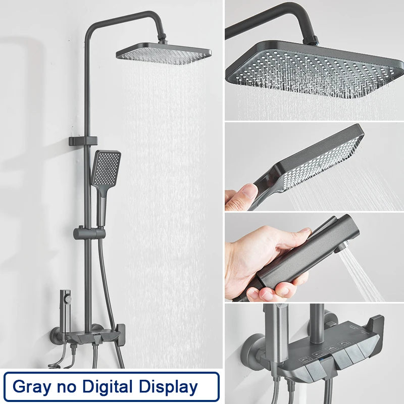 4-Function Piano-Key Rainfall Shower System with Digital Display