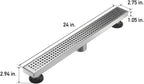 24 Inch Linear Shower Drain, Brushed Nickel Stainless Steel with Hair Catcher