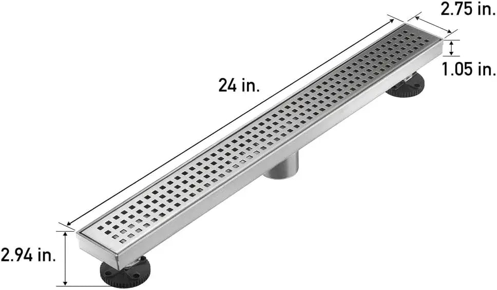 24 Inch Linear Shower Drain, Brushed Nickel Stainless Steel with Hair Catcher