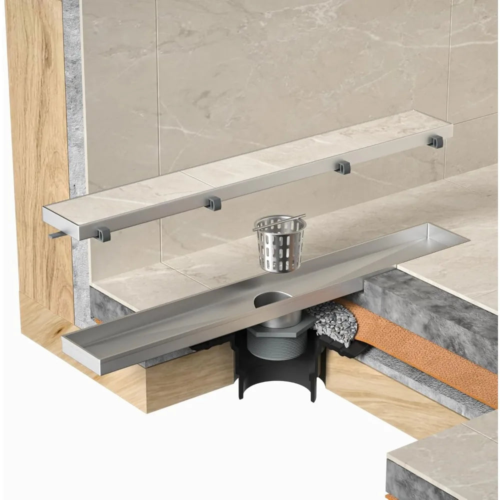 36 Inch Linear Shower Drain, 304 Stainless Steel Fast Drainage with Tile Insert and Hair Strainer