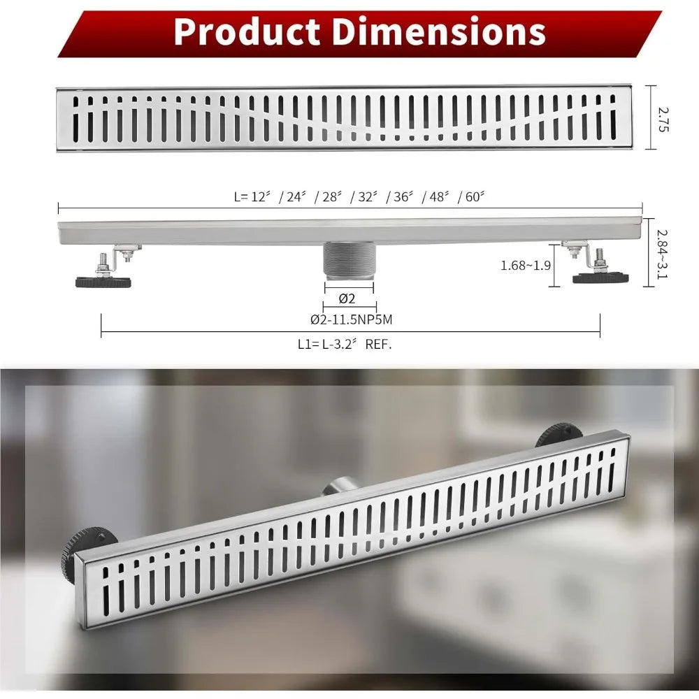 24 Inch Linear Shower Drain, Brushed Stainless Steel V-Shape Floor Drain, cUPC Certified