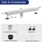24 Inch Linear Shower Drain, Brushed Nickel Removable Grate and Adjustable Feet for Bathroom and Balcony