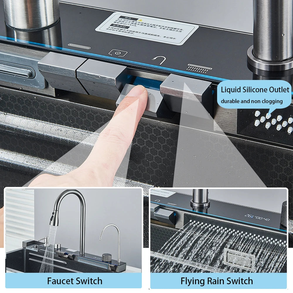 Waterfall Kitchen Sink with Digital Display, Stainless Steel