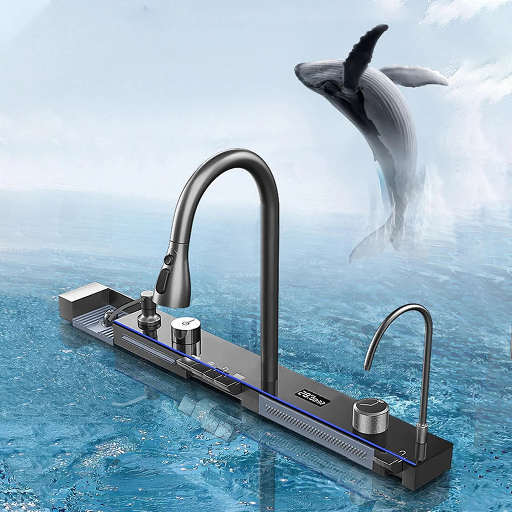Waterfall Kitchen Sink with Digital Display, Stainless Steel