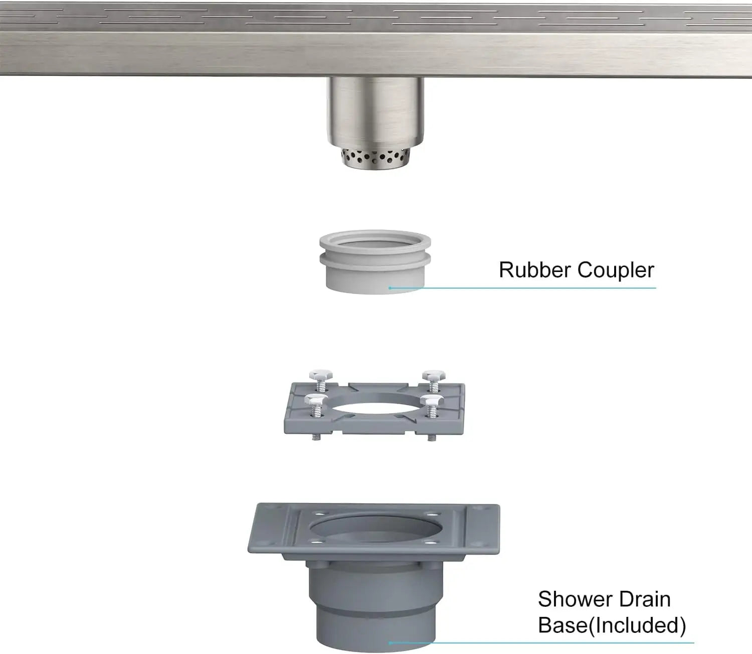 28 Inch Linear Shower Drain with Base, cUPC Certified 304 Stainless Steel with Removable Cover and Hair Strainer