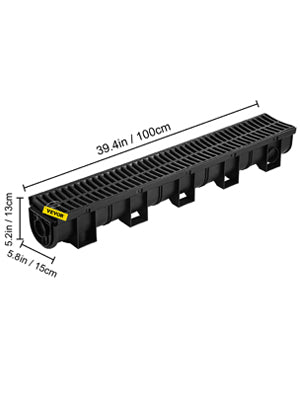 HDPE Trench Drain with Plastic Grate, Class B, 3 or 5 Pack