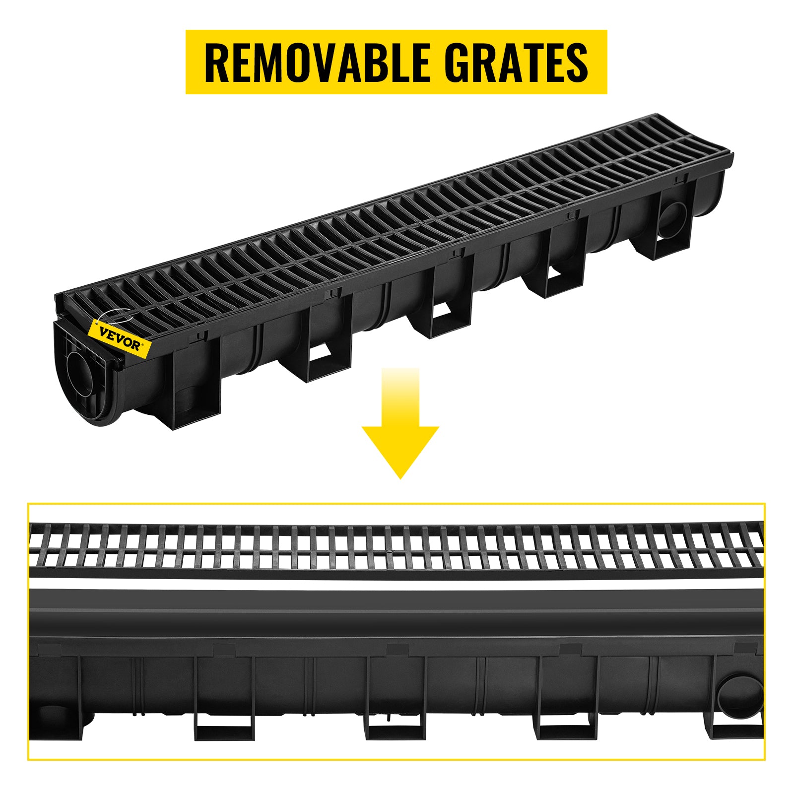 HDPE Trench Drain with Plastic Grate, Class B, 3 or 5 Pack