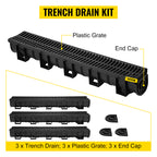 HDPE Trench Drain with Plastic Grate, Class B, 3 or 5 Pack